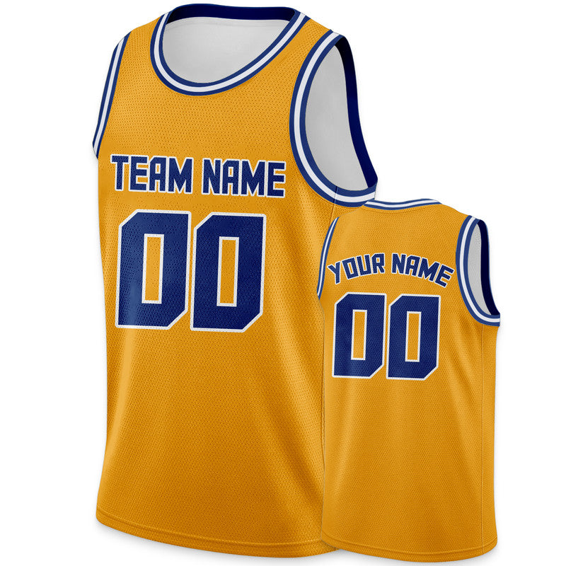 Custom Gold Royal Round Neck Rib-Knit Basketball Jersey