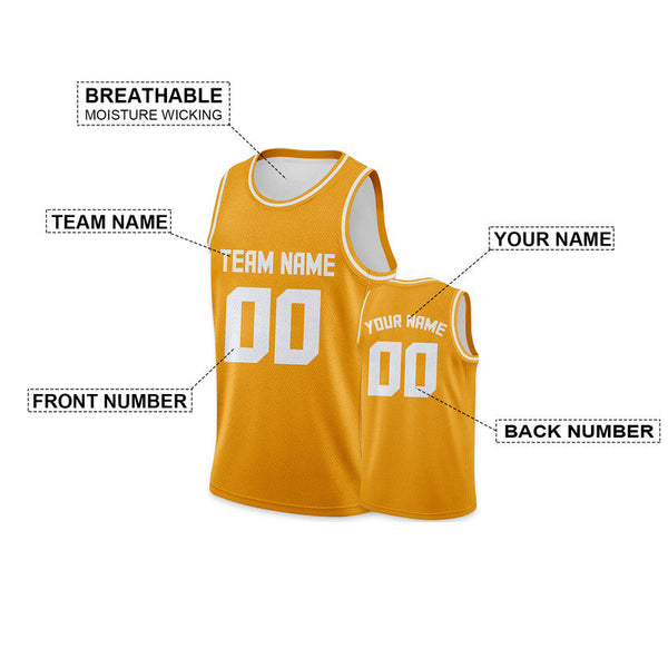 Custom Gold White Round Neck Rib-Knit Basketball Jersey