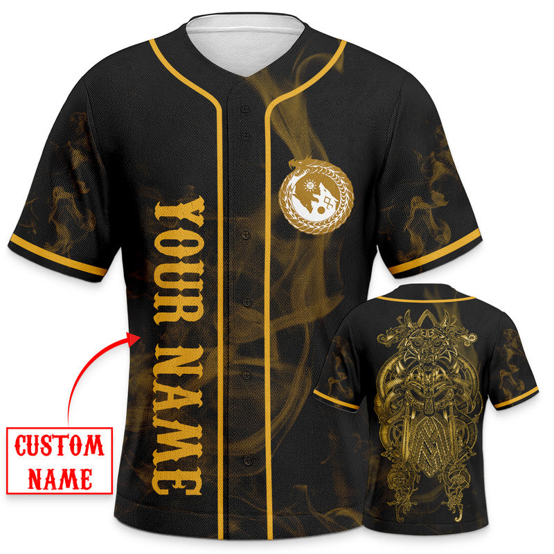 Gold Yinyang Wolf Odin King Viking Tattoo Custom Baseball Jersey