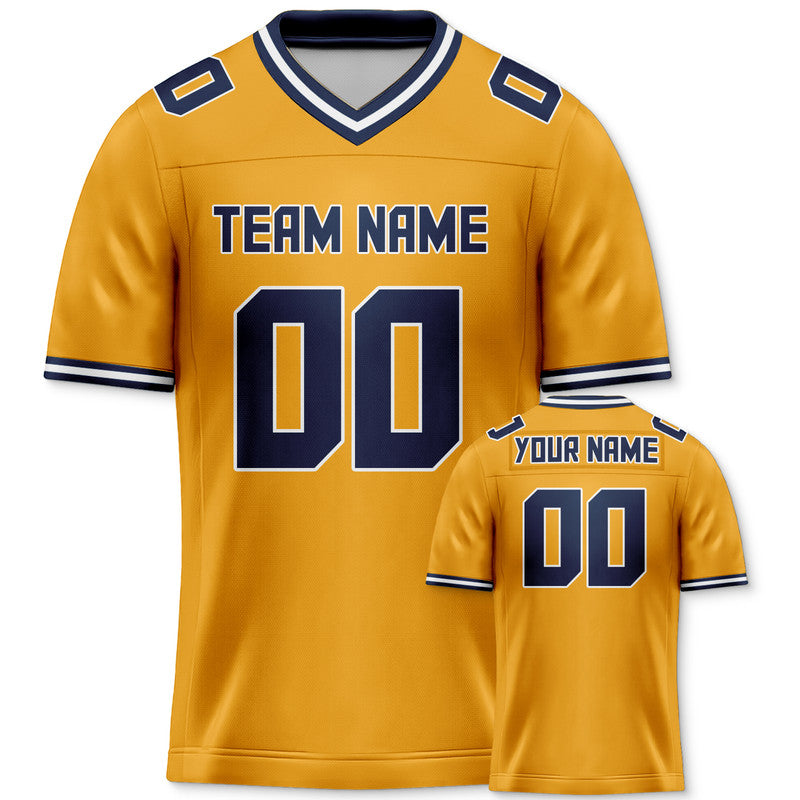 Custom Gold Navy Mesh Authentic Football Jersey