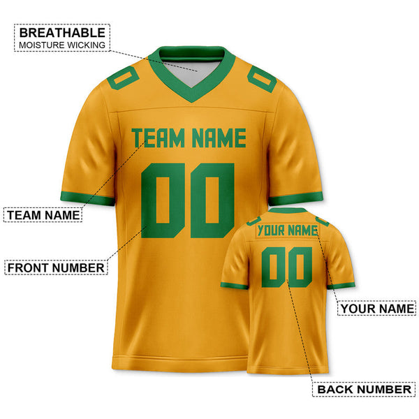 Custom Gold Green Mesh Authentic Football Jersey