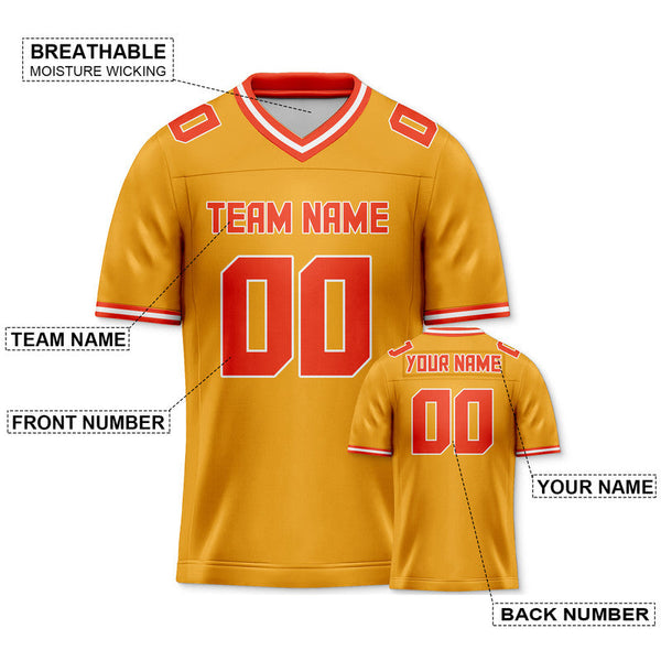 Custom Gold Orange Mesh Authentic Football Jersey