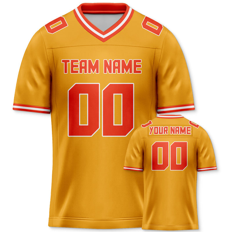 Custom Gold Orange Mesh Authentic Football Jersey