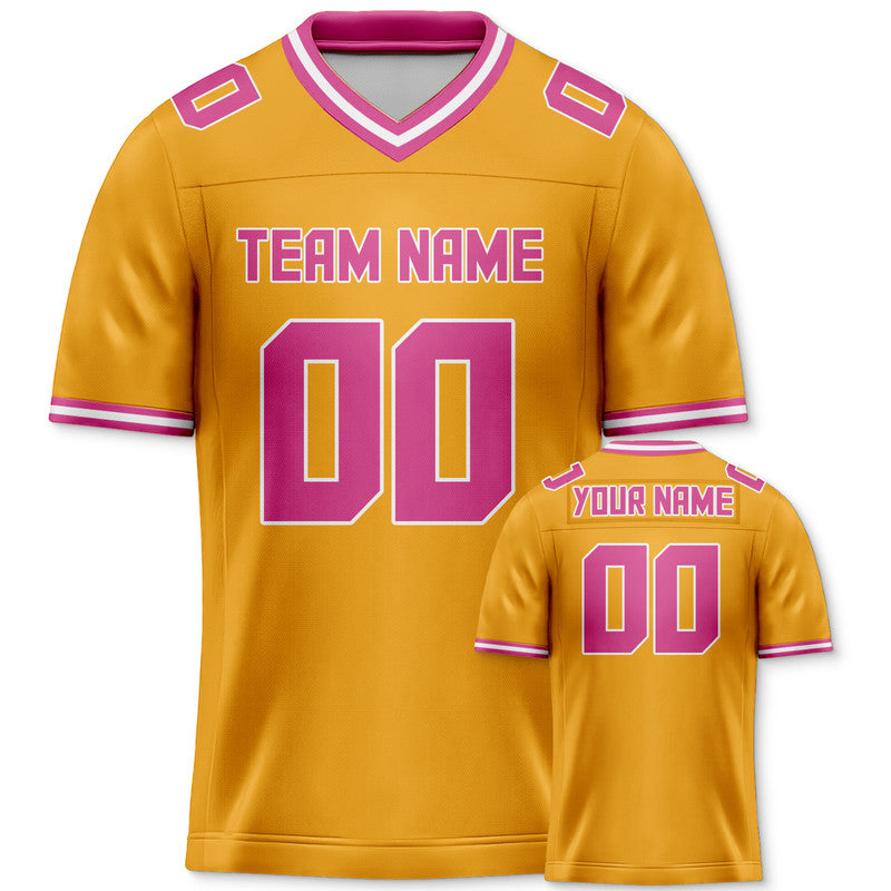 Custom Gold Pink Mesh Authentic Football Jersey