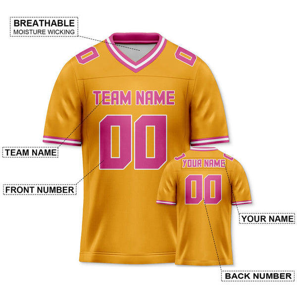 Custom Gold Pink Mesh Authentic Football Jersey