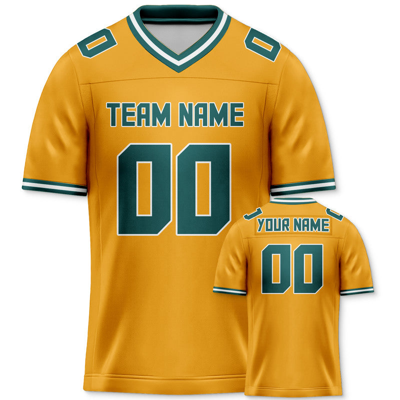 Custom Gold Kelly Green Mesh Authentic Football Jersey