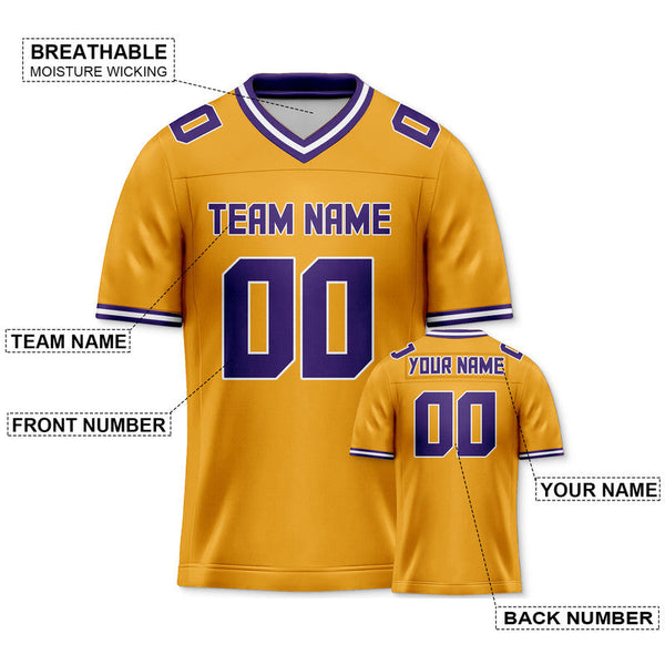 Custom Gold Purple Mesh Authentic Football Jersey