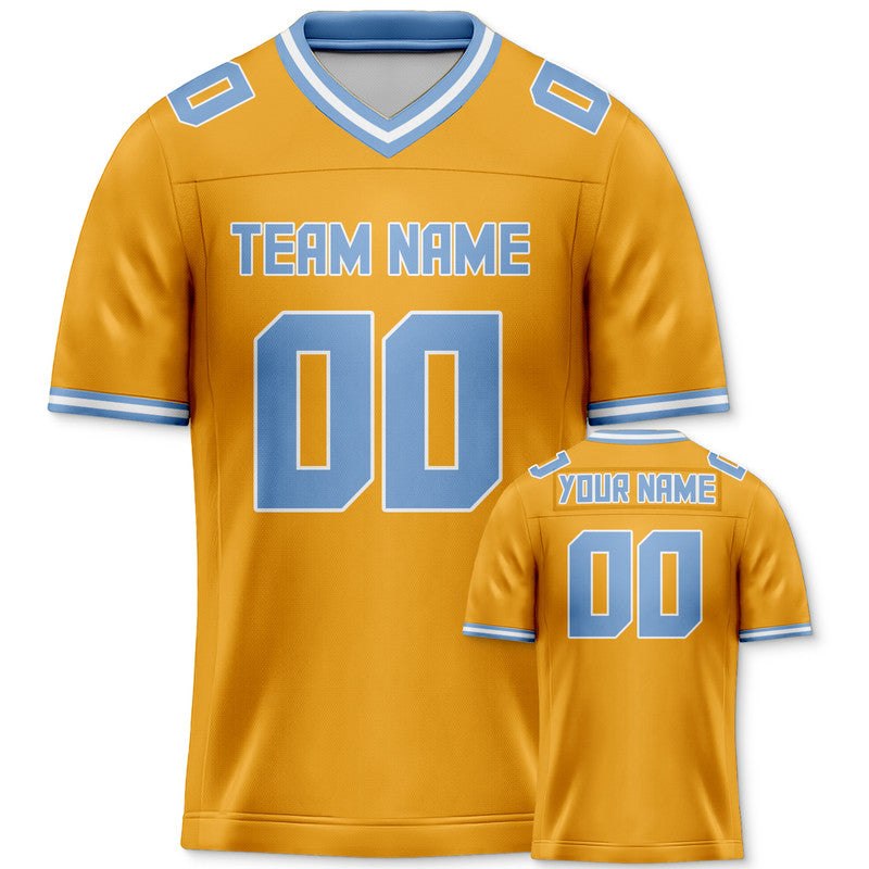 Custom Gold Light Blue Mesh Authentic Football Jersey