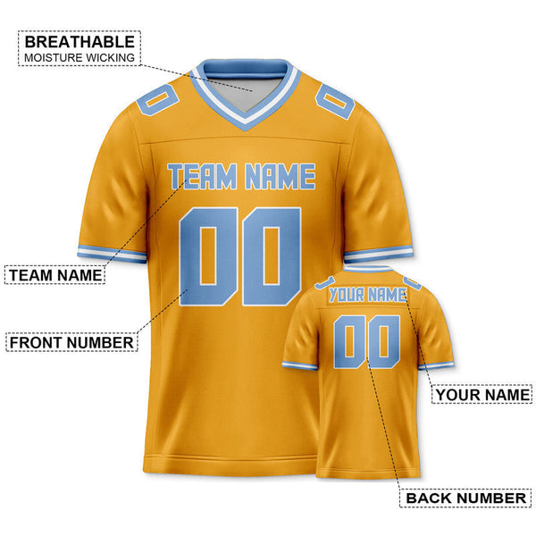 Custom Gold Light Blue Mesh Authentic Football Jersey