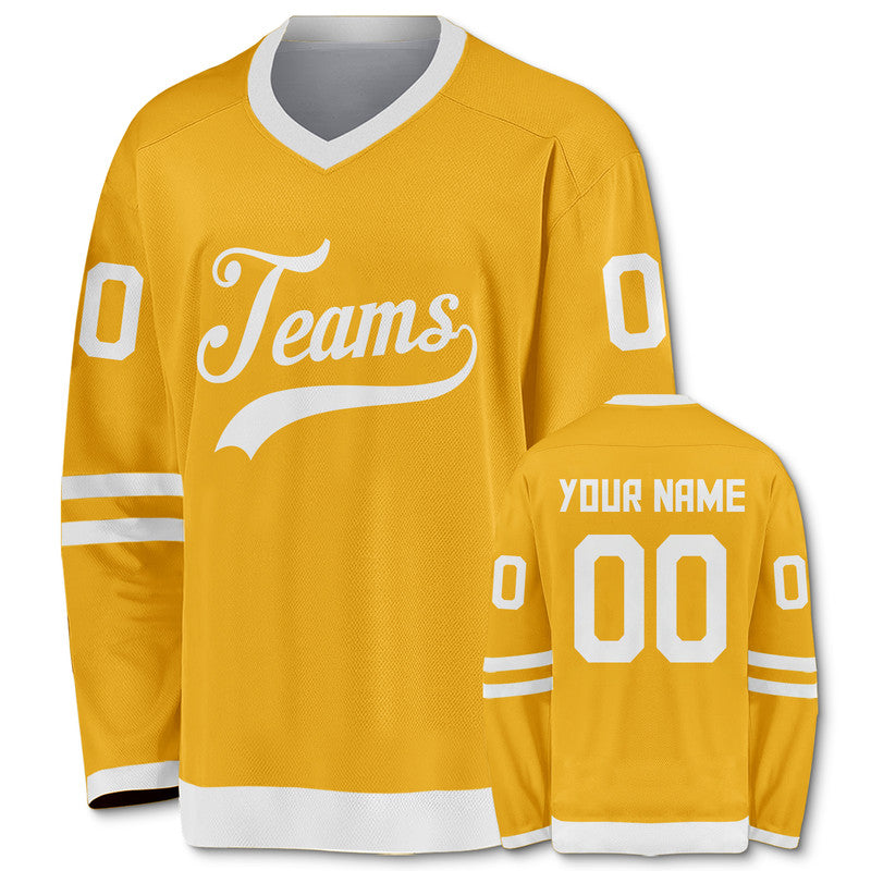 Custom Gold White Authentic Hockey Jersey