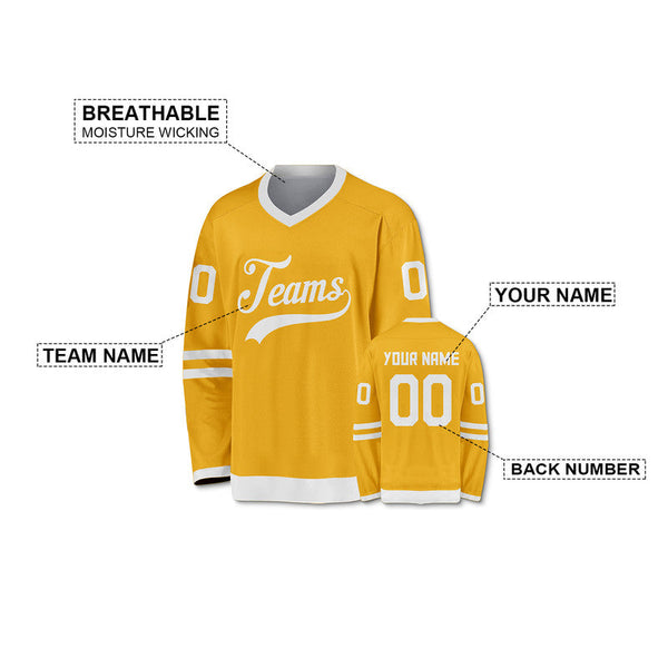 Custom Gold White Authentic Hockey Jersey