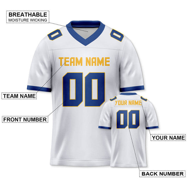 Custom White Royal-Yellow Mesh Authentic Football Jersey