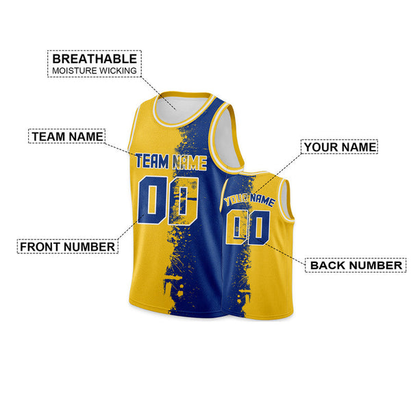 Custom Gold Royal-White Authentic Spilt Fashion Basketball Jersey