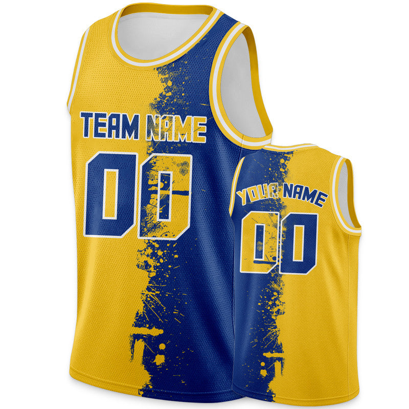 Custom Gold Royal-White Authentic Spilt Fashion Basketball Jersey