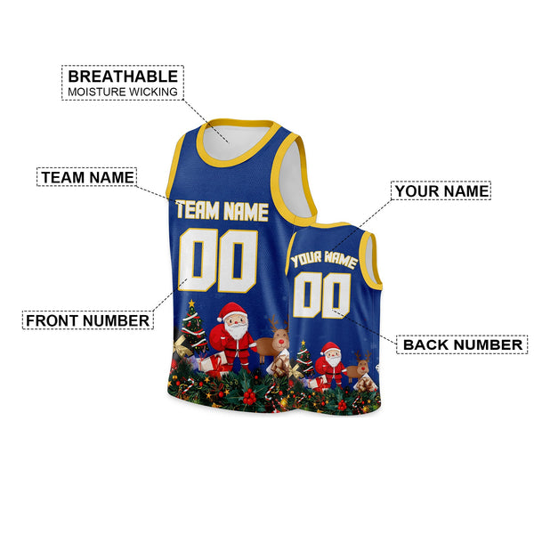 Christmas Day Custom Blue White-Gold Santa Claus Authentic Basketball Jersey