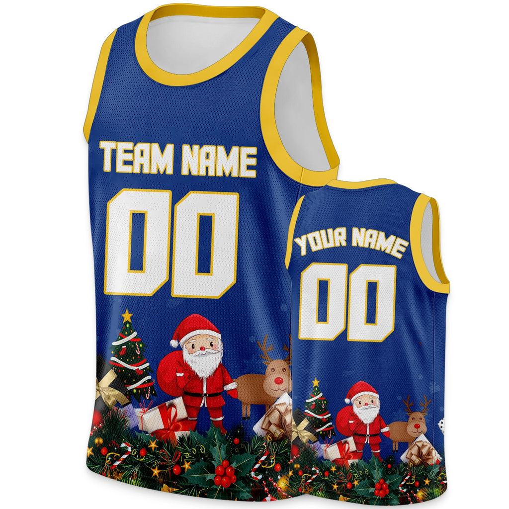 Christmas Day Custom Blue White-Gold Santa Claus Authentic Basketball Jersey