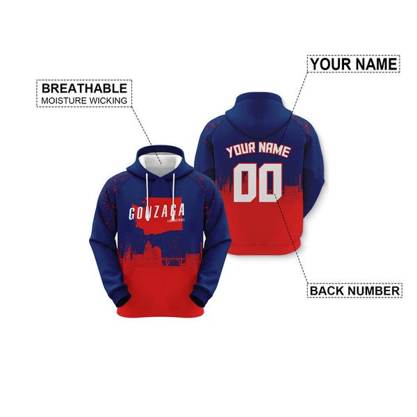 Custom Sports Pullover Sweatshirt Colleage Basketball Graffiti Map Gonzaga Fashion Hoodie