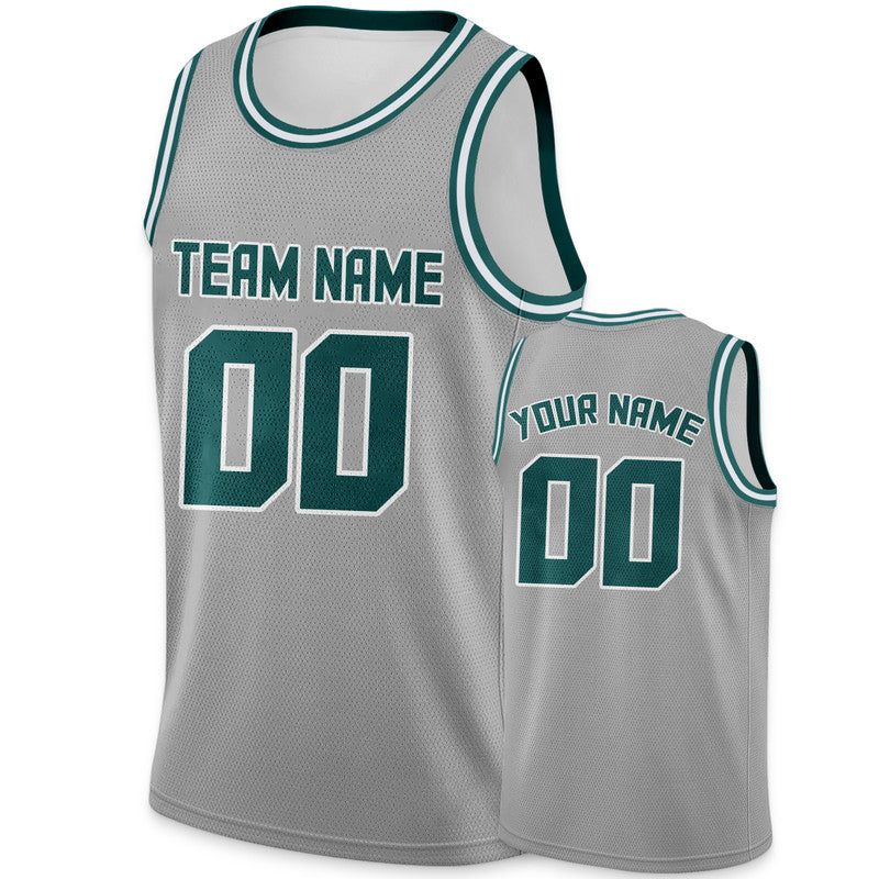 Custom Gray Aqua Round Neck Rib-Knit Basketball Jersey