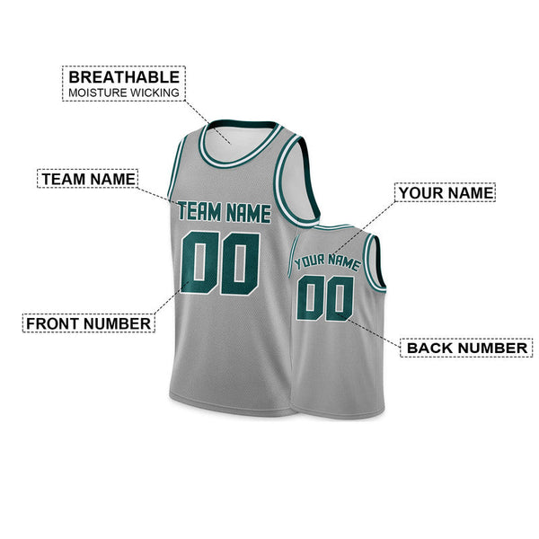 Custom Gray Aqua Round Neck Rib-Knit Basketball Jersey