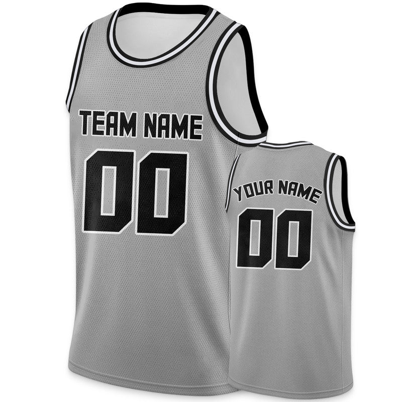 Custom Gray Black Round Neck Rib-Knit Basketball Jersey