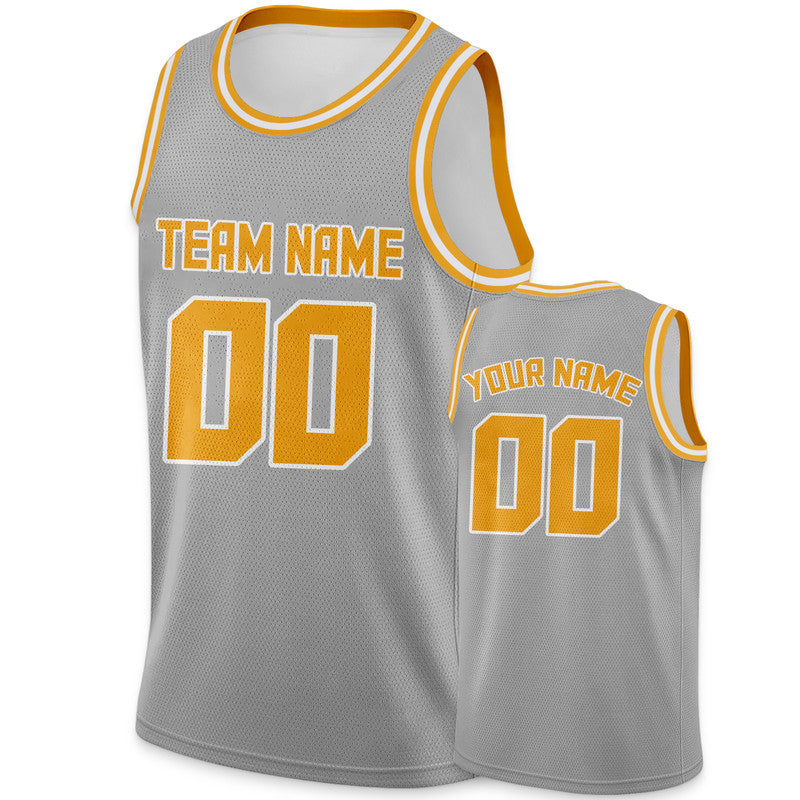 Custom Gray Gold Round Neck Rib-Knit Basketball Jersey