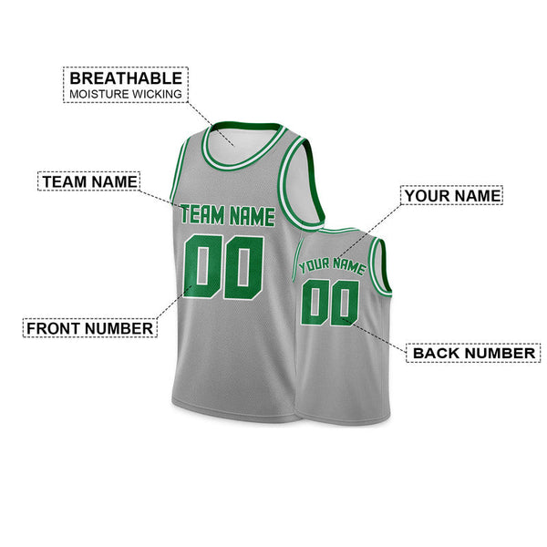 Custom Gray Green Round Neck Rib-Knit Basketball Jersey