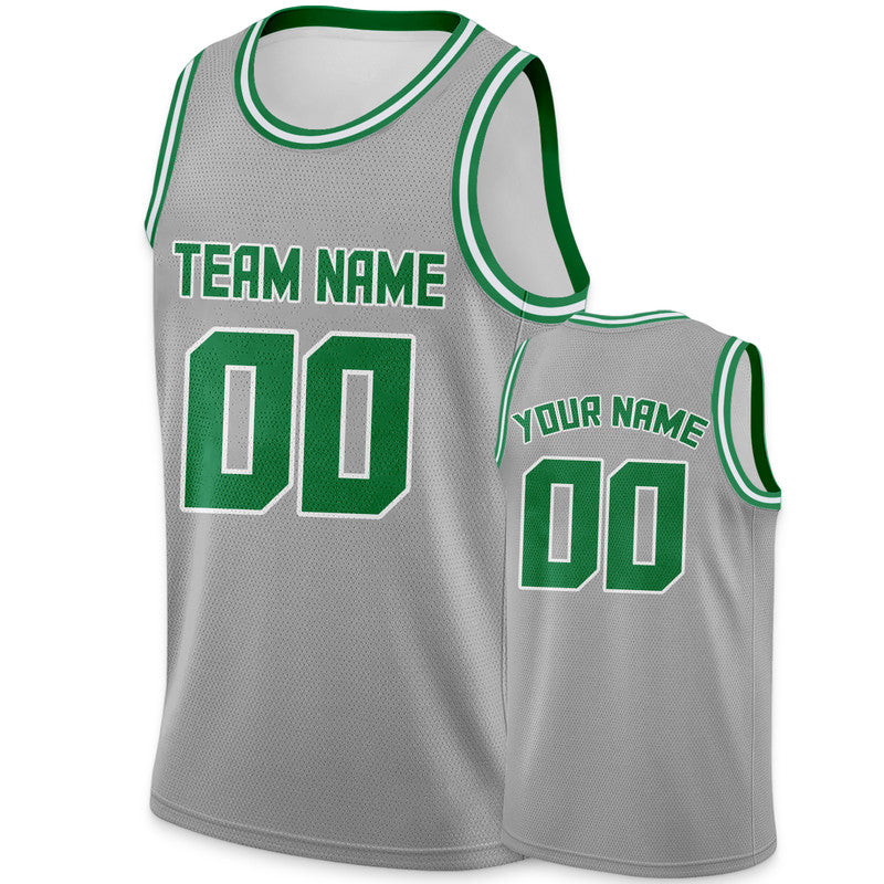 Custom Gray Green Round Neck Rib-Knit Basketball Jersey