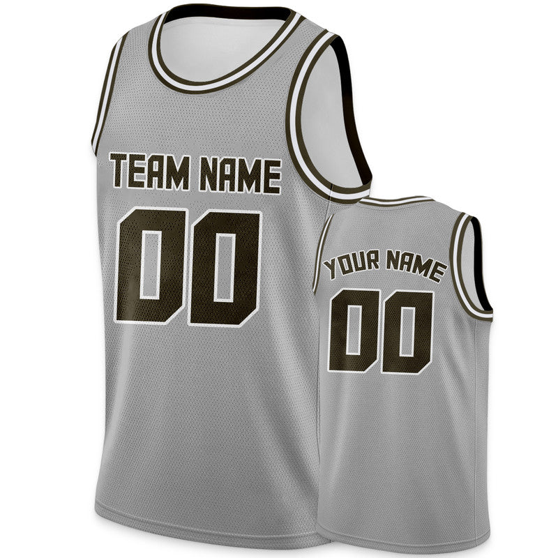 Custom Gray Olive Round Neck Rib-Knit Basketball Jersey