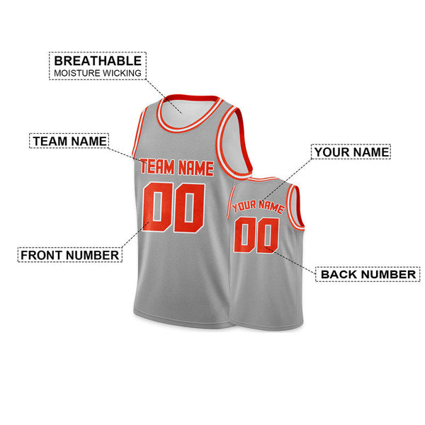 Custom Gray Orange Round Neck Rib-Knit Basketball Jersey