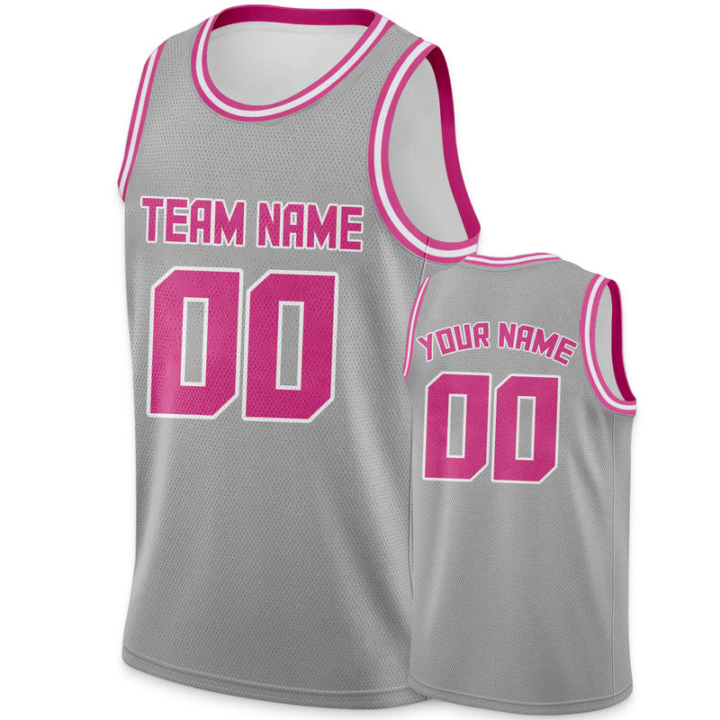 Custom Gray Pink Round Neck Rib-Knit Basketball Jersey