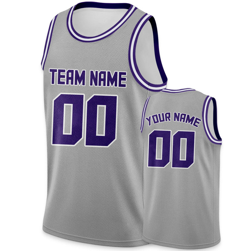 Custom Gray Purple Round Neck Rib-Knit Basketball Jersey