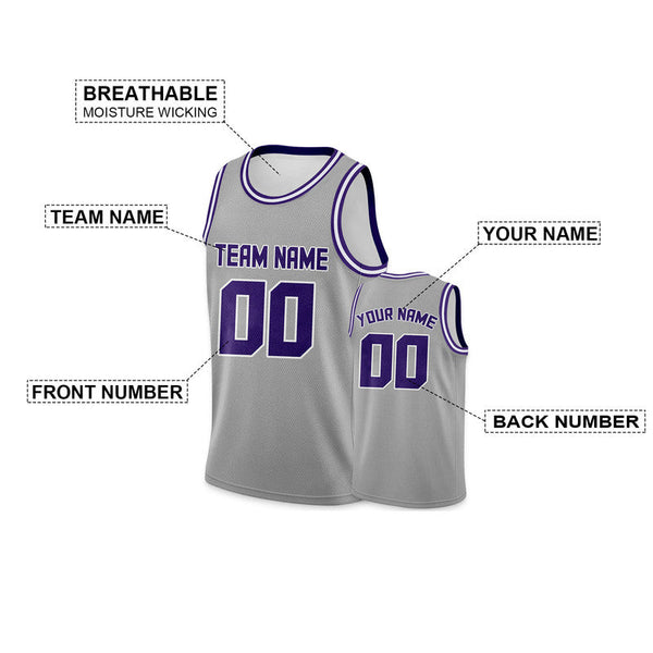 Custom Gray Purple Round Neck Rib-Knit Basketball Jersey