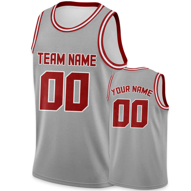 Custom Gray Red Round Neck Rib-Knit Basketball Jersey