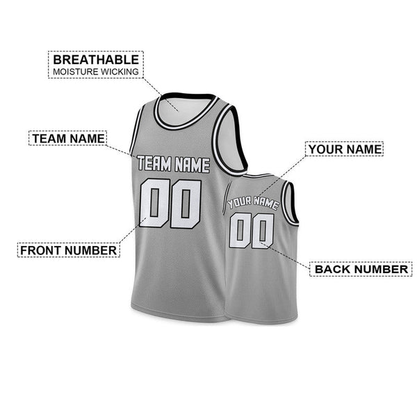 Custom Gray White Round Neck Rib-Knit Basketball Jersey