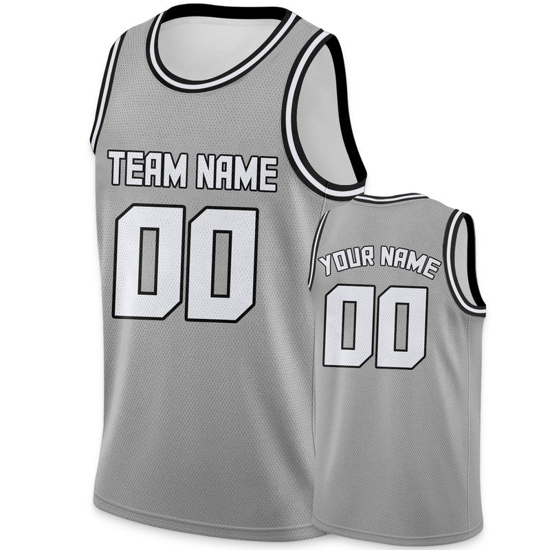 Custom Gray White Round Neck Rib-Knit Basketball Jersey