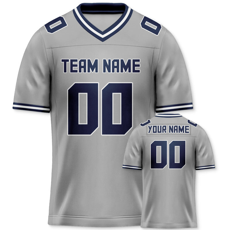 Custom Gray Navy Mesh Authentic Football Jersey