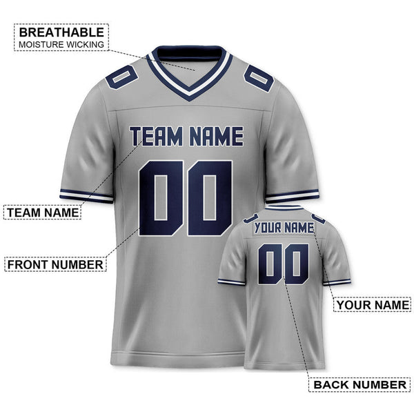 Custom Gray Navy Mesh Authentic Football Jersey