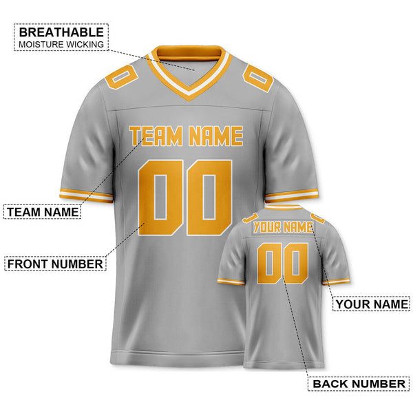 Custom Gray Gold Mesh Authentic Football Jersey