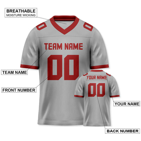 Custom Gray Red Mesh Authentic Football Jersey