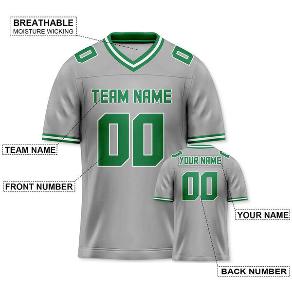 Custom Gray Green Mesh Authentic Football Jersey