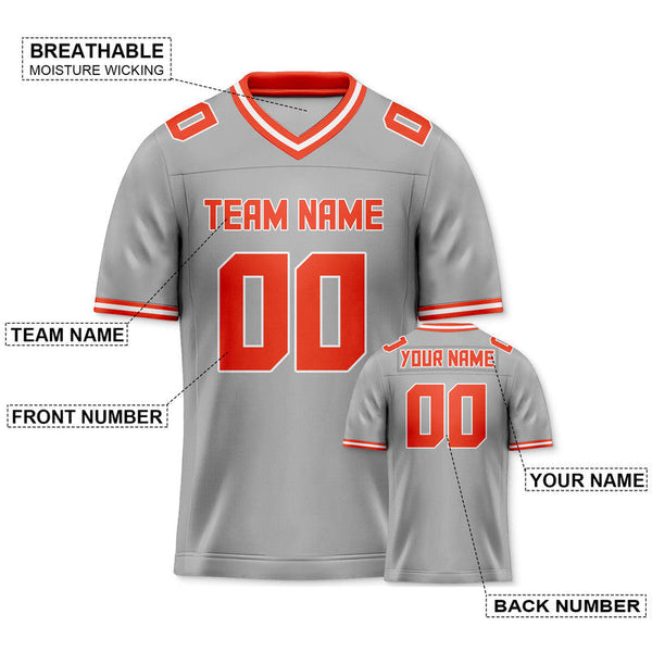 Custom Gray Orange Mesh Authentic Football Jersey