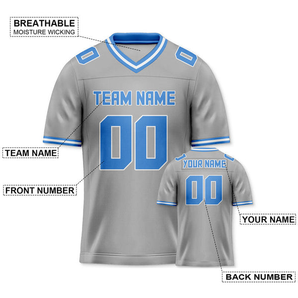 Custom Gray Light Blue Mesh Authentic Football Jersey