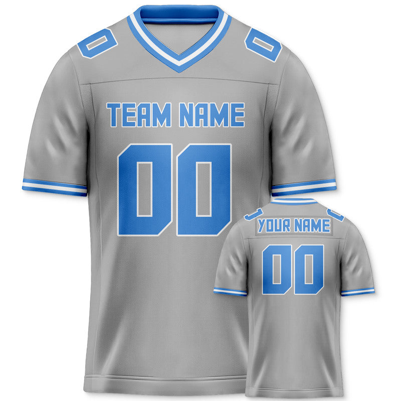 Custom Gray Light Blue Mesh Authentic Football Jersey