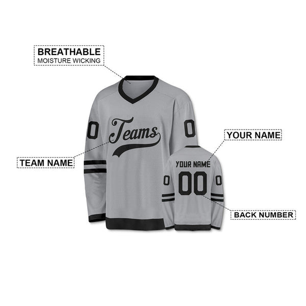 Custom Gray Black Authentic Hockey Jersey