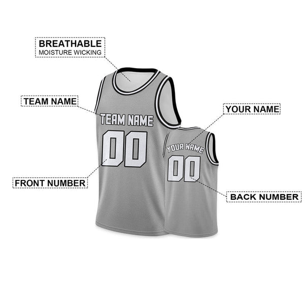 Custom Gray White-Black Authentic Basketball Jersey