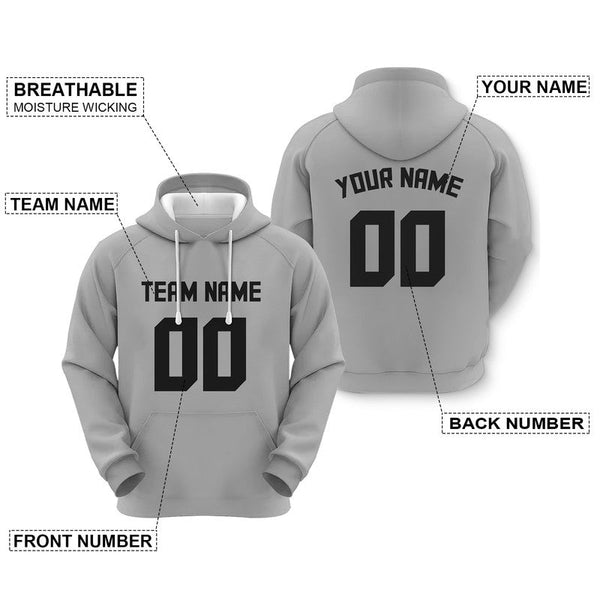 Custom Gray Black Sports Pullover  Sweatshirt Football Hoodie