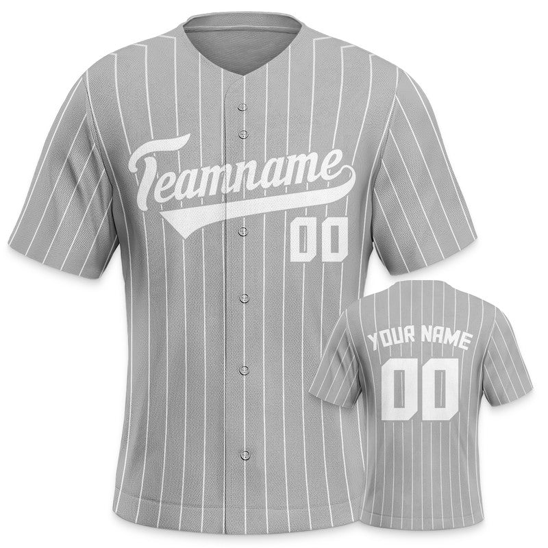 Custom Gray White Pinstripe Authentic Baseball Jersey