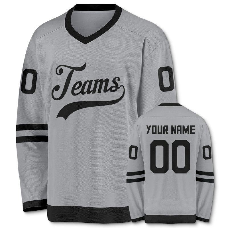 Custom Gray Black Authentic Hockey Jersey