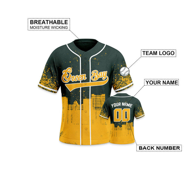 Custom 3D Graffiti Kelly Green Gold-White Authentic Baseball Silhouette Jersey