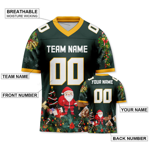 CHRISTMAS DAY CUSTOM KELLY GREEN WHITE-GOLD SANTA CLAUS AUTHENTIC FOOTBALL JERSEY